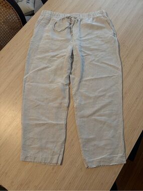 Womens cream linen Drawstring Pants